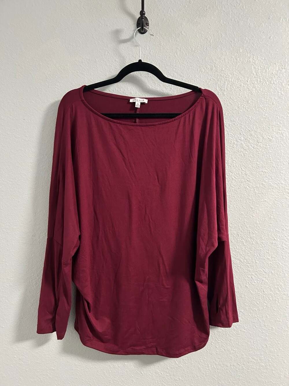 White Birch Women's Burgundy Boat Neck Dolman Batwing Long Sleeve Top Size XL